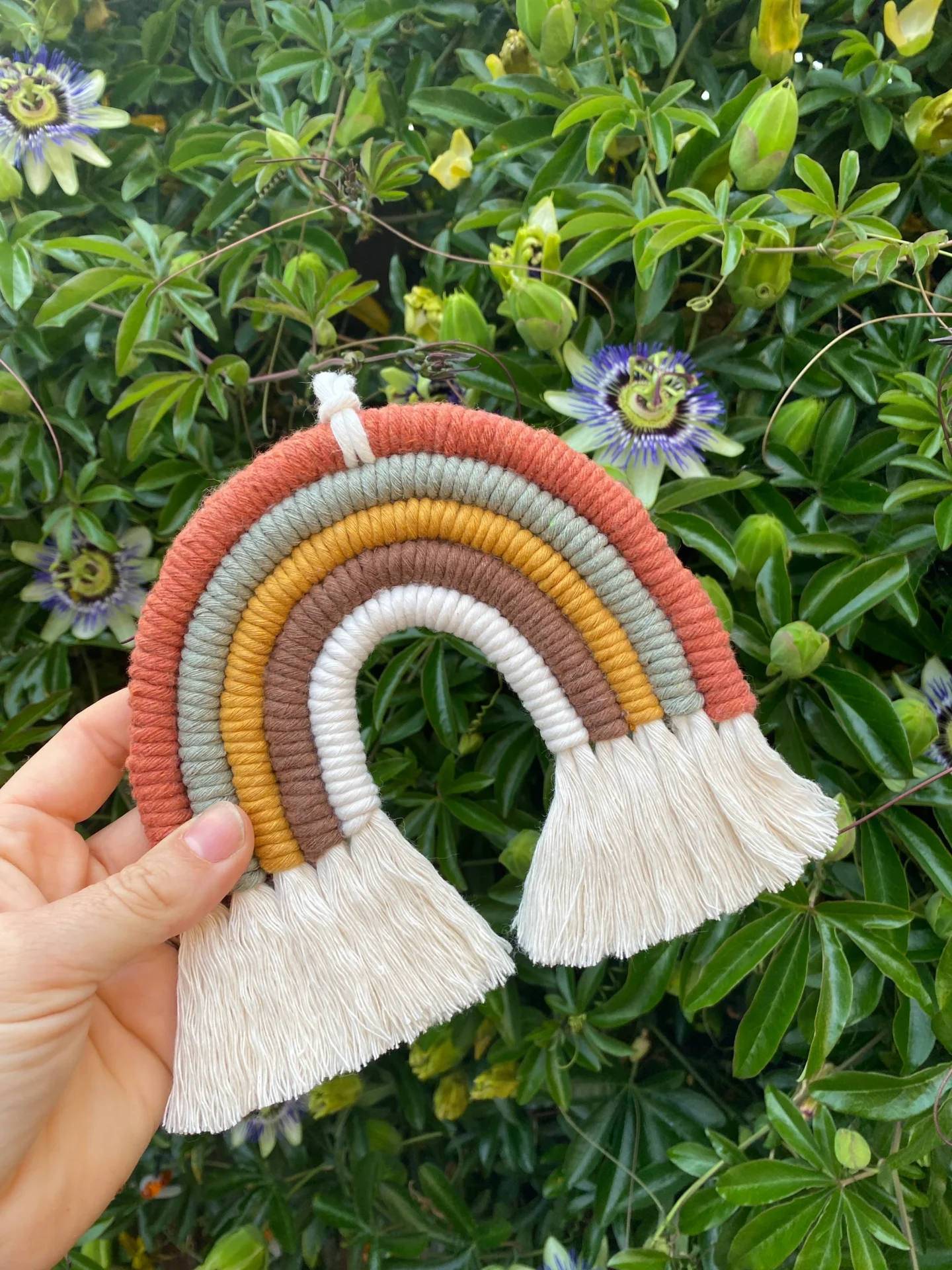 Macrame rainbow made with recycled cotton