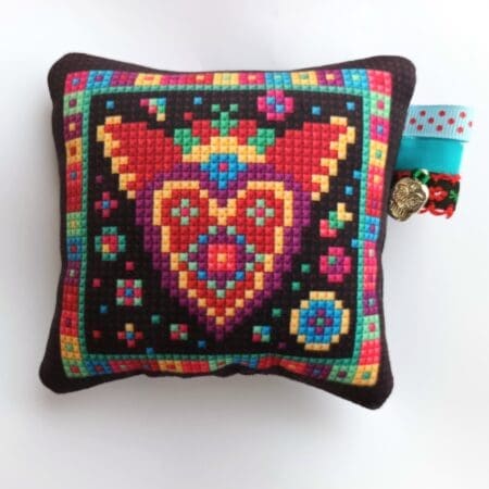 flaming Heart Tile pin-cushion Animal Fayre Designs