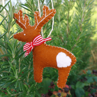 Hand stitched felt Gingerbread reindeer christmas decoration