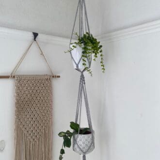 Macrame double plant hanger made with recycled yarn