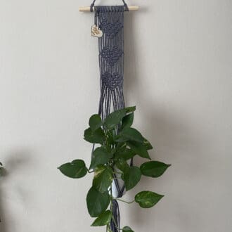 Wall hanging plant holder made with grey recycled cotton