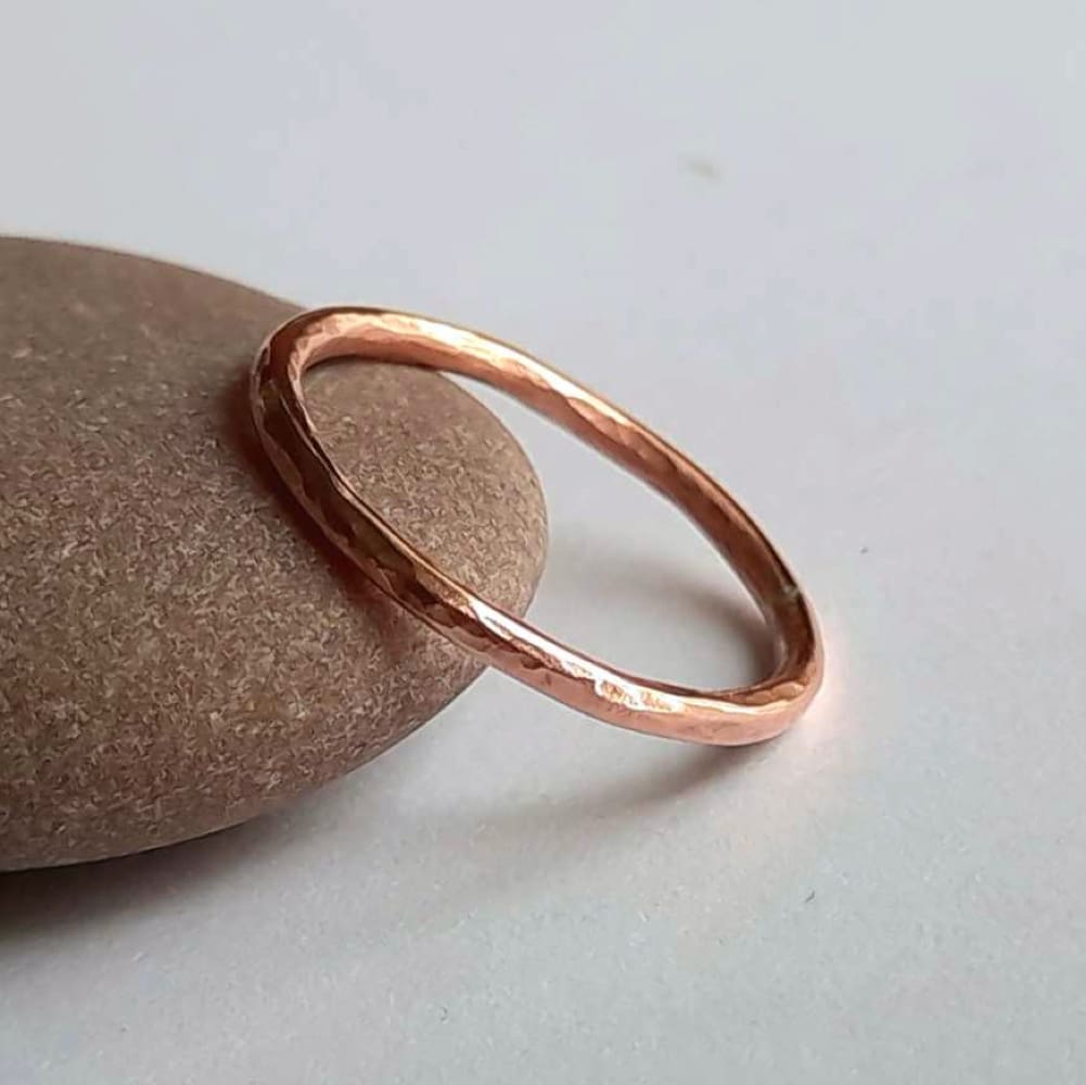 Handmade hammer textured copper stacking ring for finger or thumb