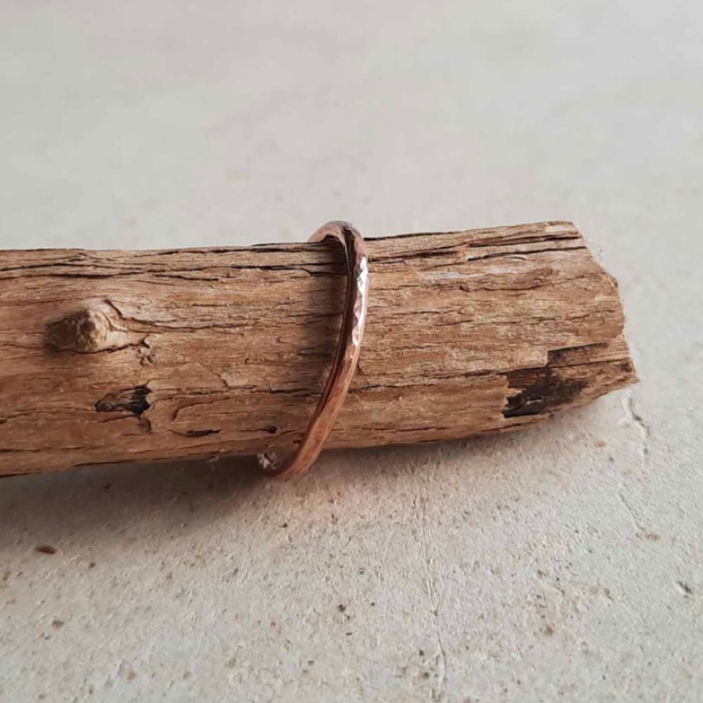 Handmade hammered slim band stackable copper ring