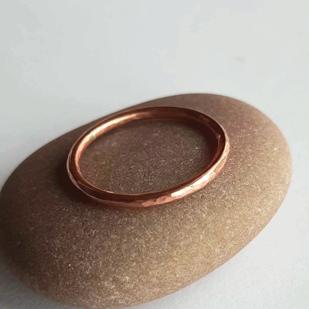 Hand forged dainty copper stacker ring