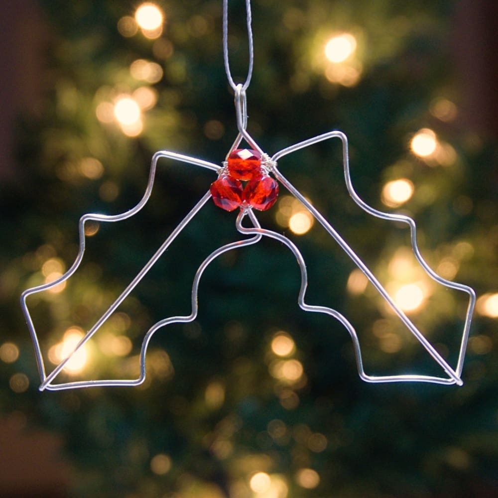 Handmade Silver holly leaf and red berry Christmas decoration by Oruki Design