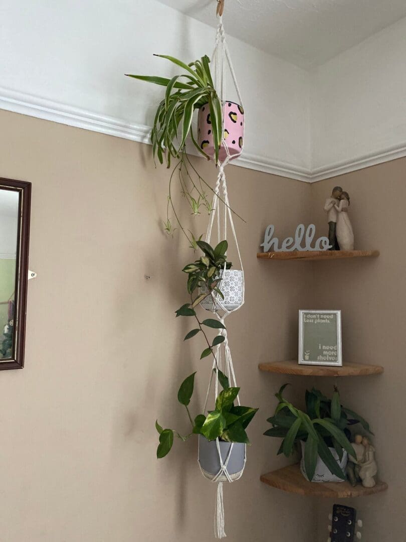 Triple plant holder, macrame plant hanger, made with natural recycled cotton