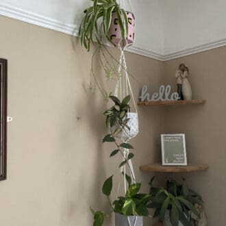 Triple plant holder, macrame plant hanger, made with natural recycled cotton