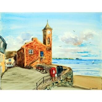 watercolour painting on yupo of kingsand clock tower