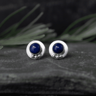 round sterling silver stud earrings with lapis lazuli stones