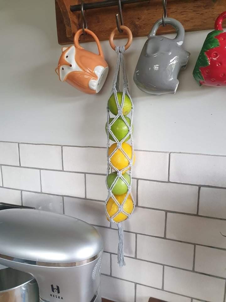 Hanging fruit or vegetable storage, made with recycled cotton