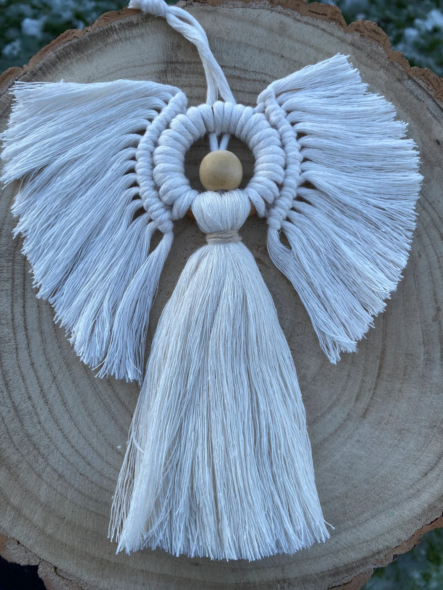 Macrame angel hanging decoration made with recycled cotton