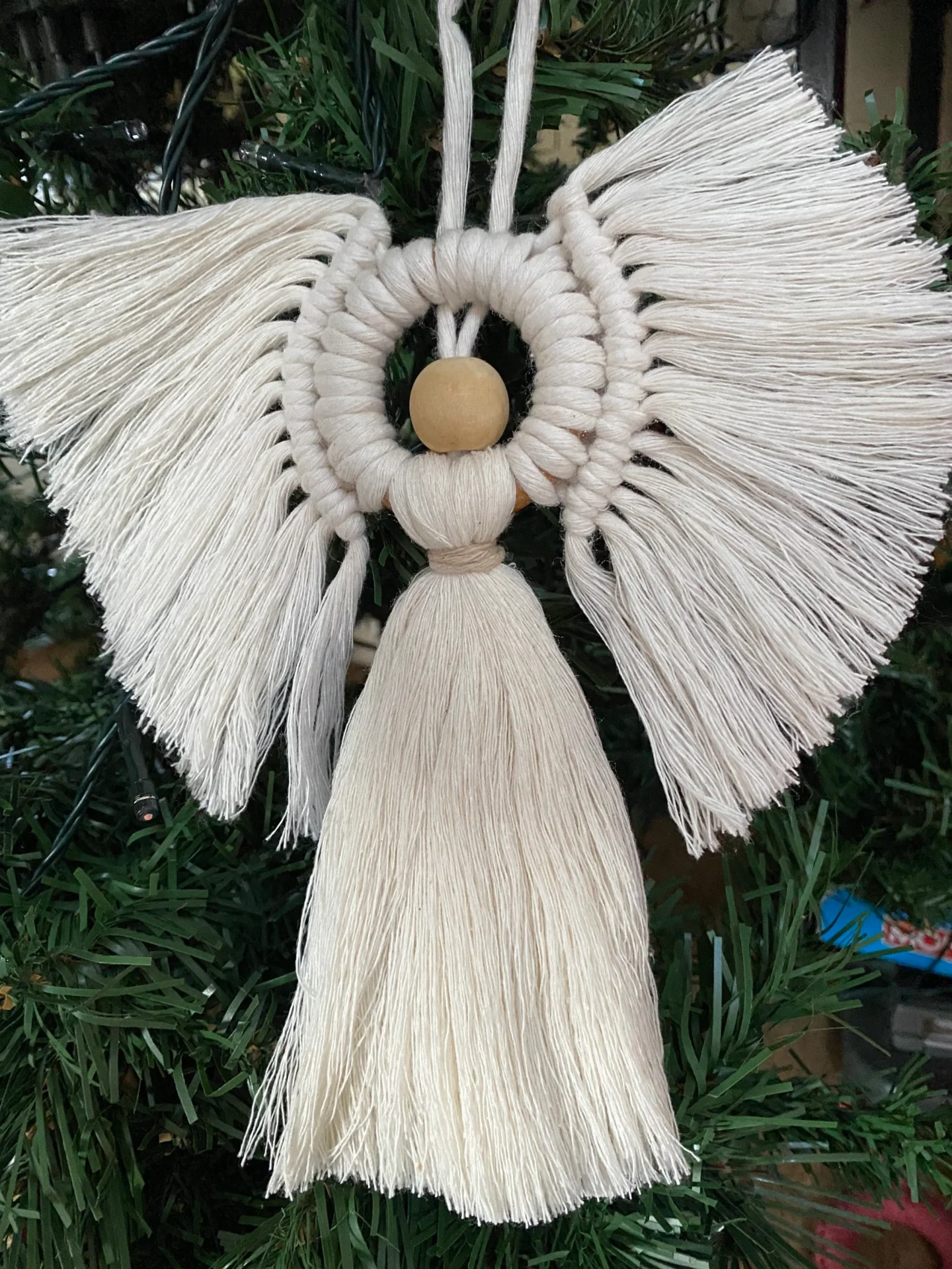 Macrame angel hanging decoration made with recycled cotton