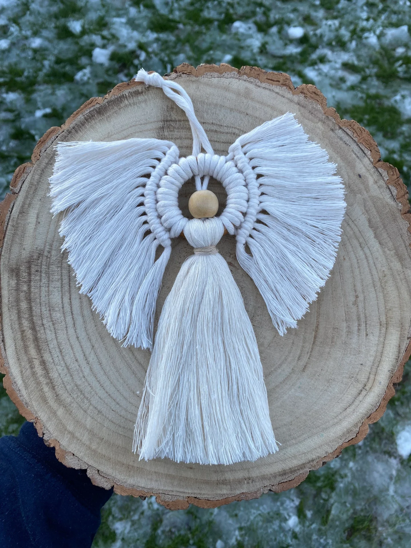 Macrame angel hanging decoration made with recycled cotton