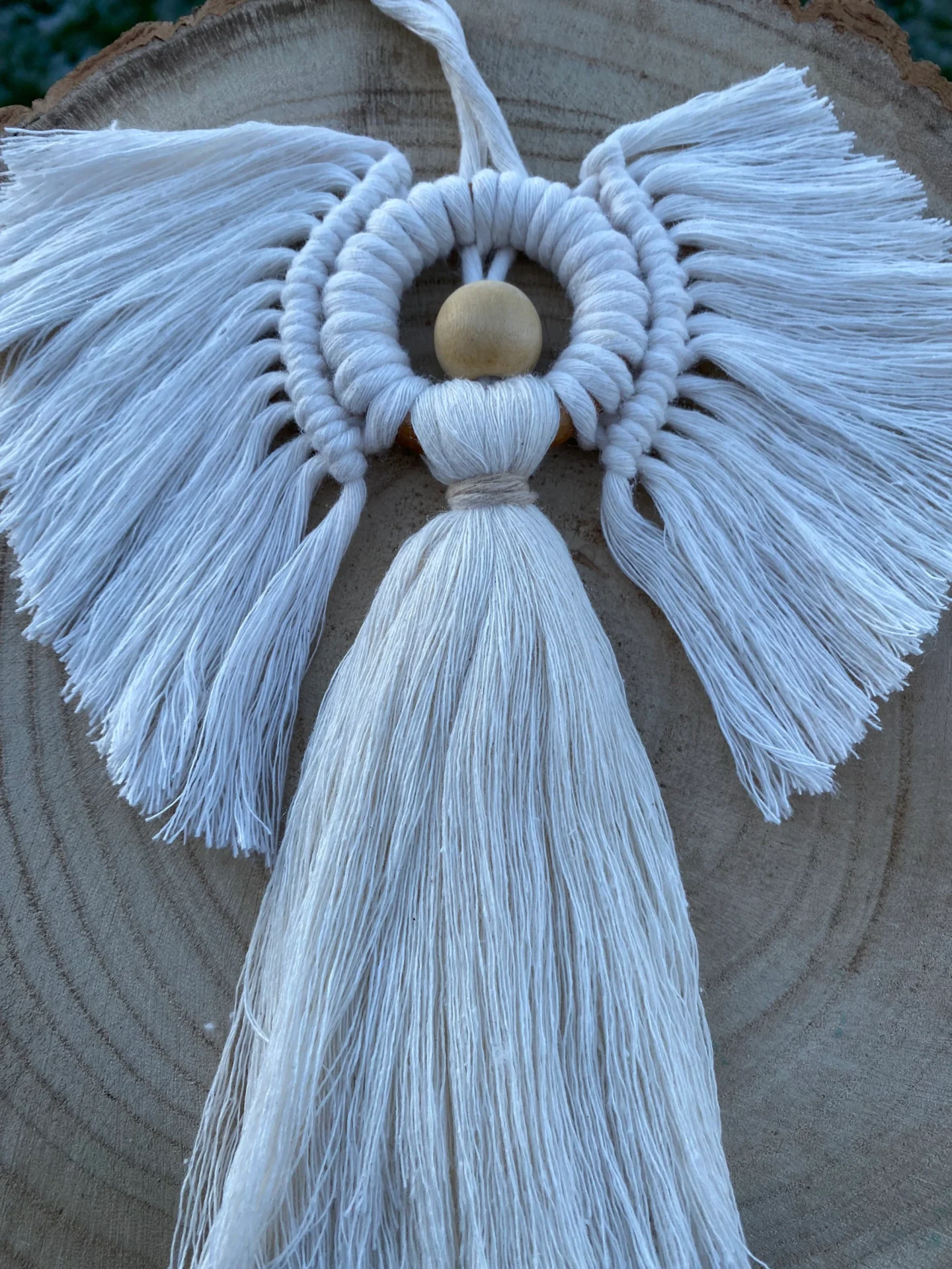 Macrame angel hanging decoration made with recycled cotton