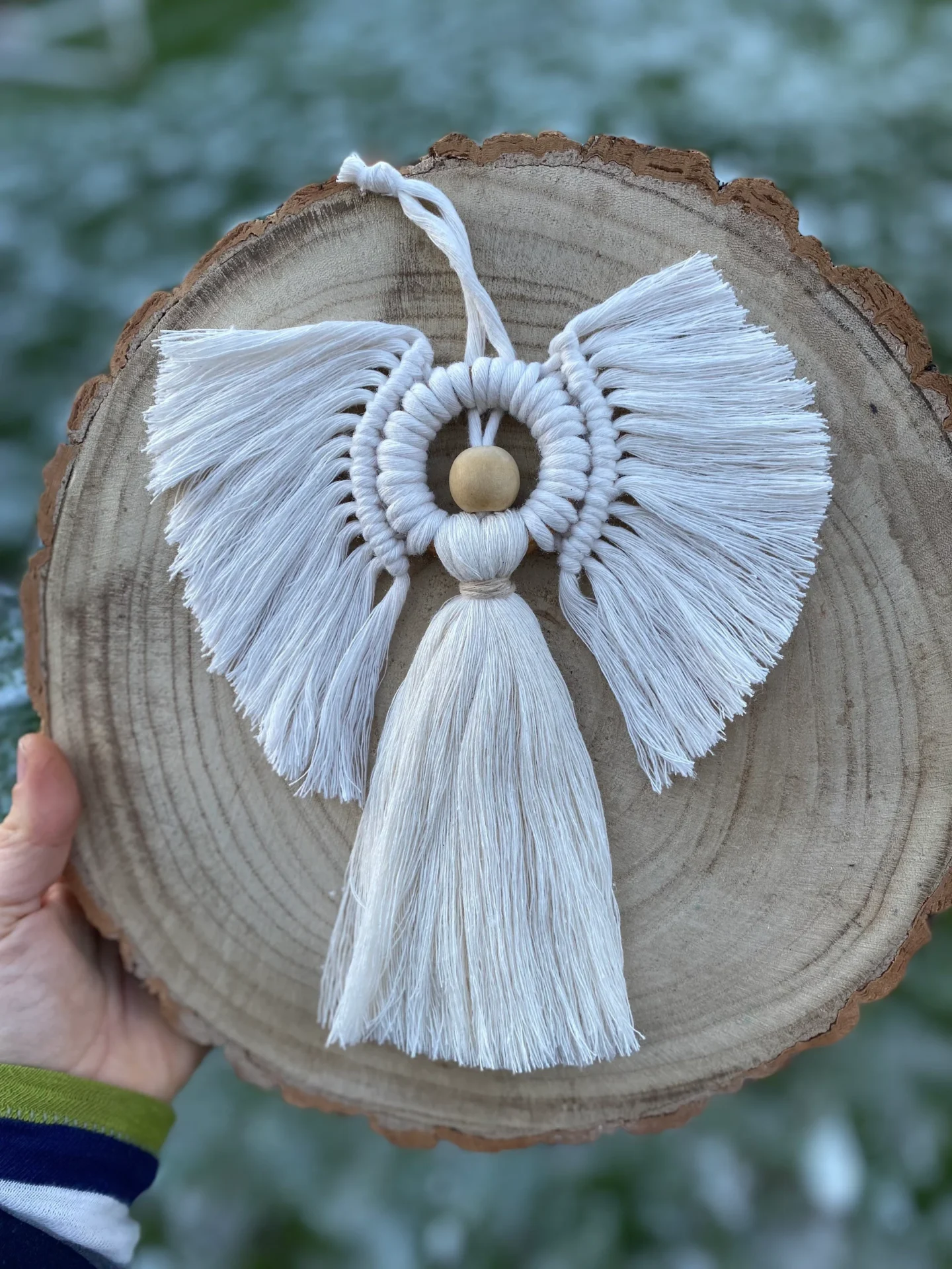 Macrame angel hanging decoration made with recycled cotton