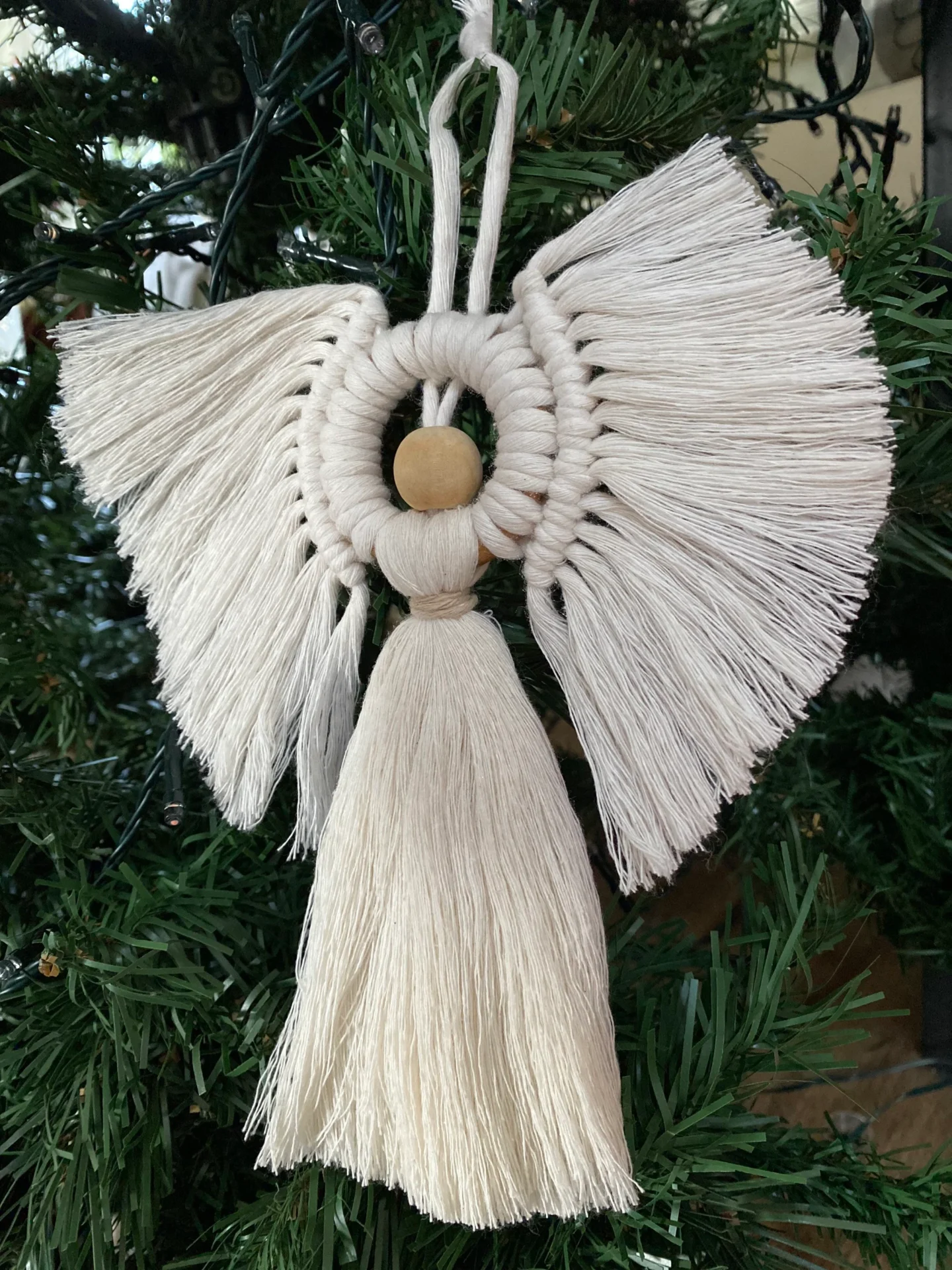 Macrame angel hanging decoration made with recycled cotton