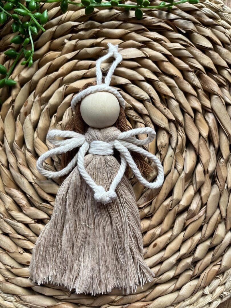 Macrame Fairy hanging decoration made with recycled cotton yarn