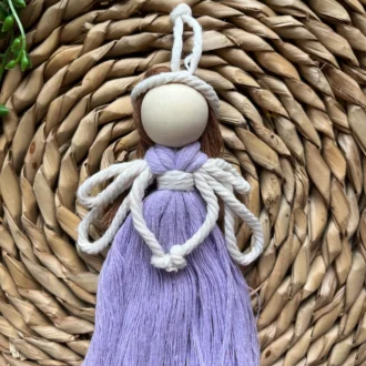 Macrame Fairy hanging decoration made with recycled cotton yarn