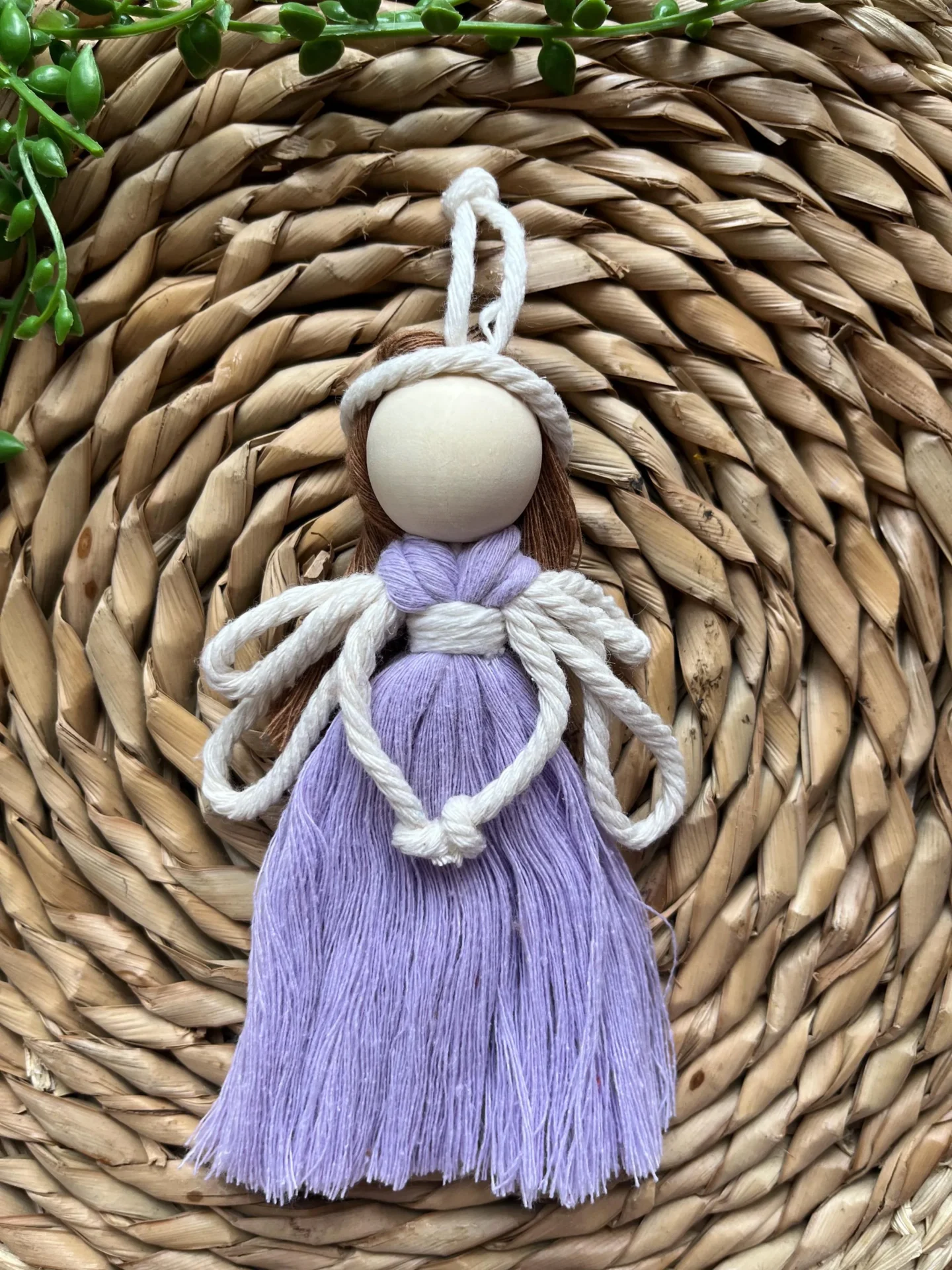 Macrame Fairy hanging decoration made with recycled cotton yarn