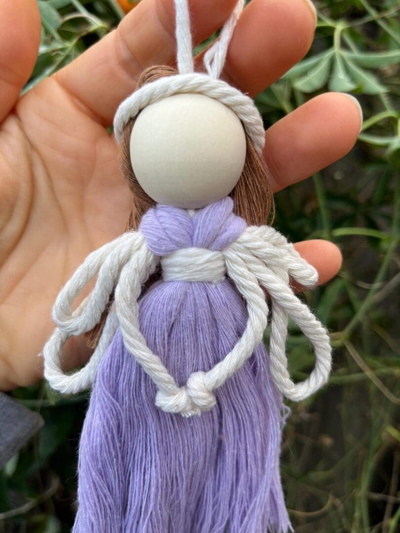 Macrame Fairy hanging decoration made with recycled cotton yarn