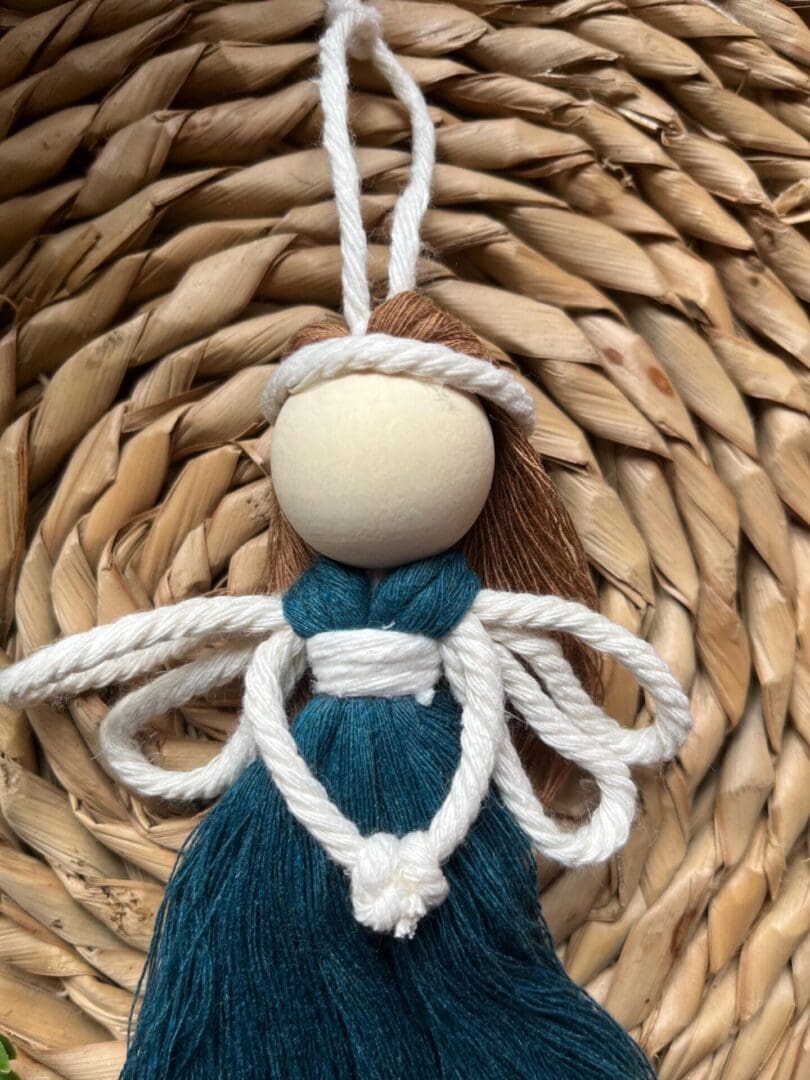 Macrame Fairy hanging decoration made with recycled cotton yarn