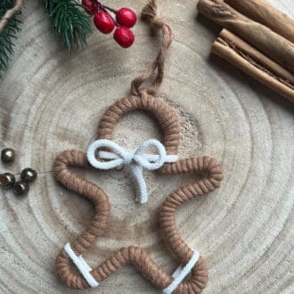 Macrame hanging gingerbread decoration, made with recycled cotton