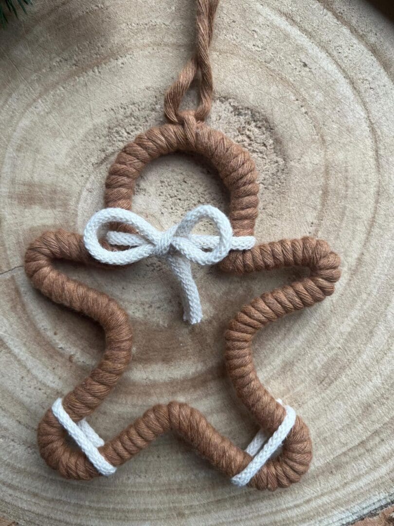 Macrame hanging gingerbread decoration, made with recycled cotton