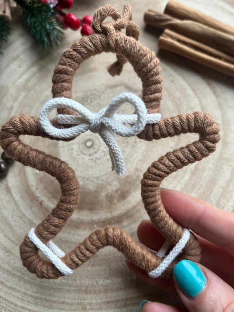 Macrame hanging gingerbread decoration, made with recycled cotton