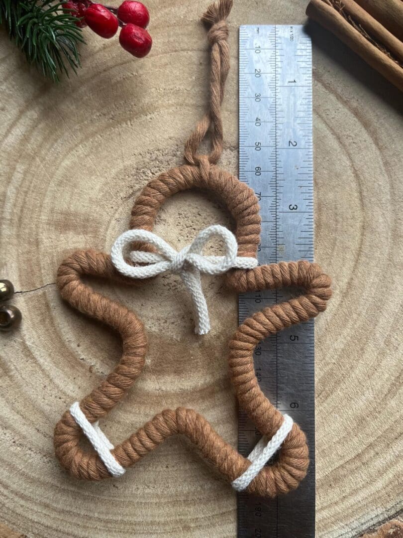 Macrame hanging gingerbread decoration, made with recycled cotton