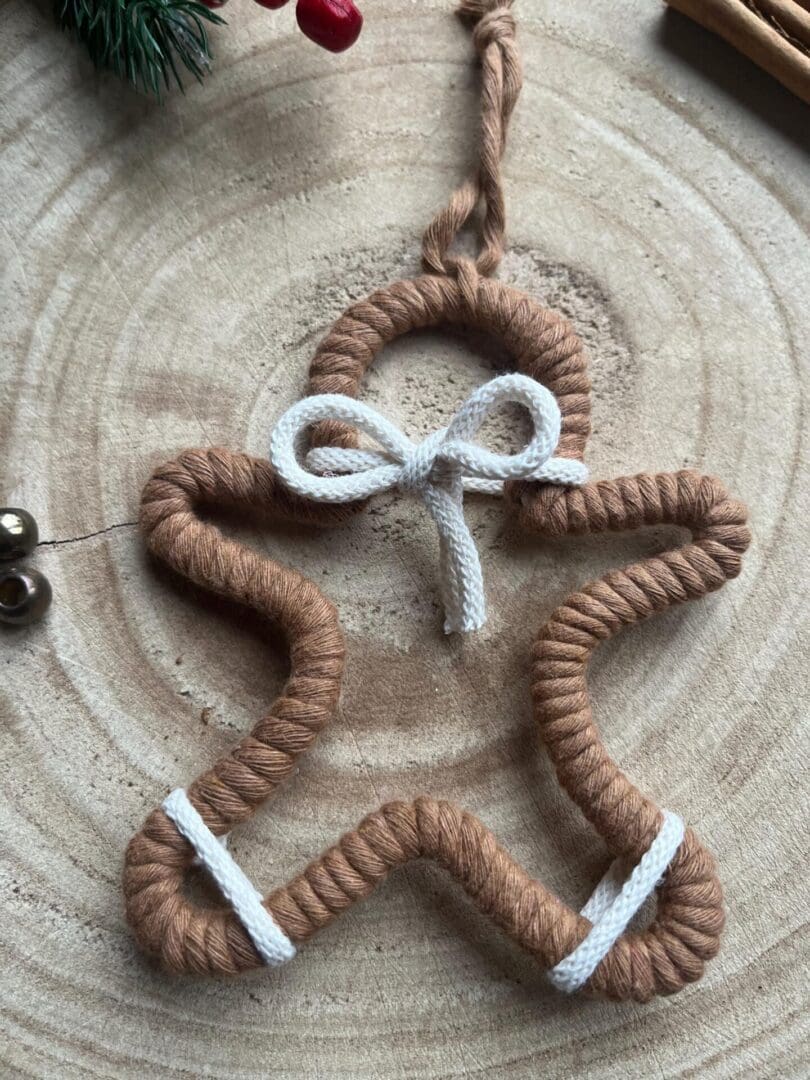 Macrame hanging gingerbread decoration, made with recycled cotton