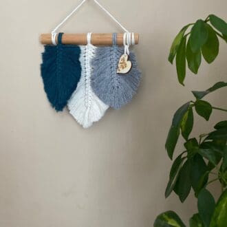 Macrame leaf wall hanging decor made using recycled cotton yarns