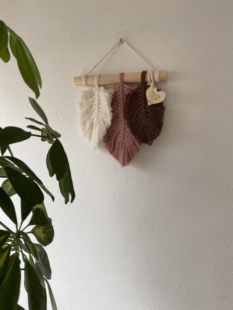 Macrame leaf wall hanging decor made using recycled cotton yarns