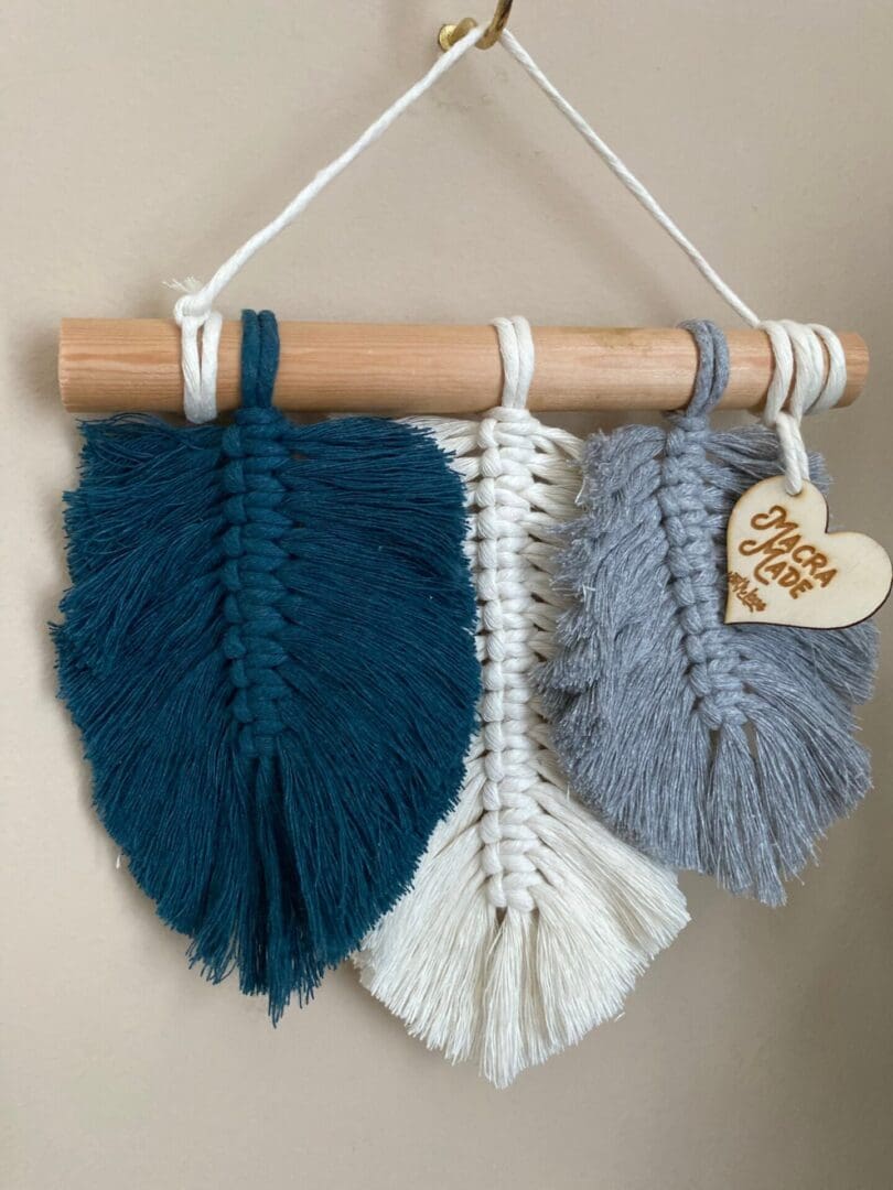 Macrame leaf wall hanging decor made using recycled cotton yarns