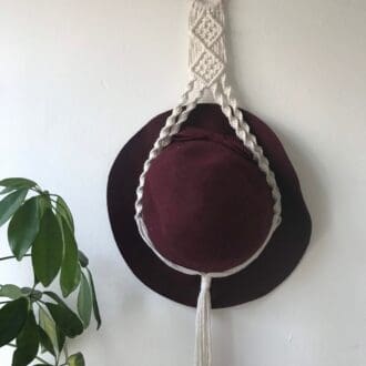 Macrame wall hanging hat holder, made with recycled cotton