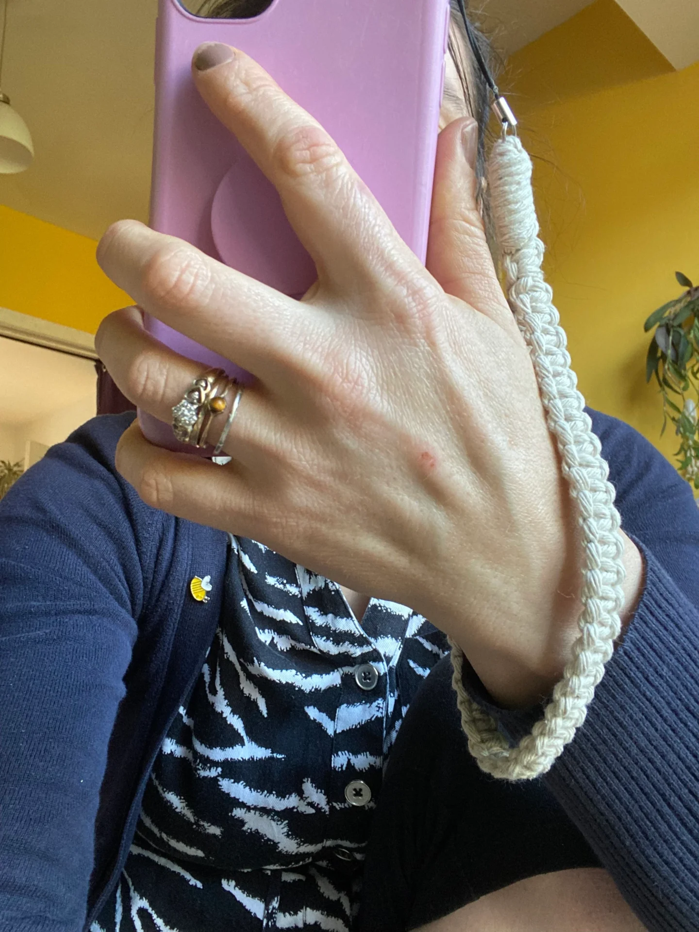 Macrame wristlet phone charm made with recycled cotton