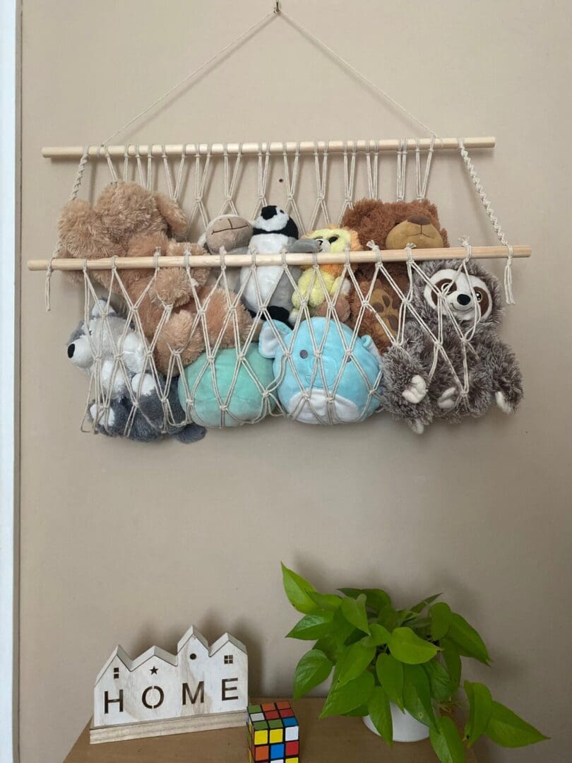 Wall Hanging Macrame soft toy hammock made with recycled cotton