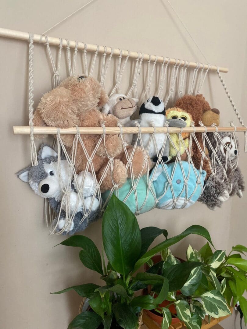 Wall Hanging Macrame soft toy hammock made with recycled cotton