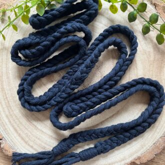 Macrame rope belt made with navy recycled cotton yarn