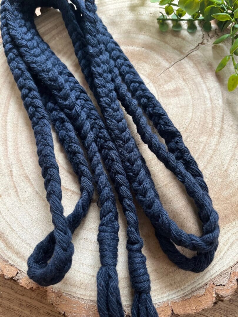 Macrame rope belt made with navy recycled cotton yarn