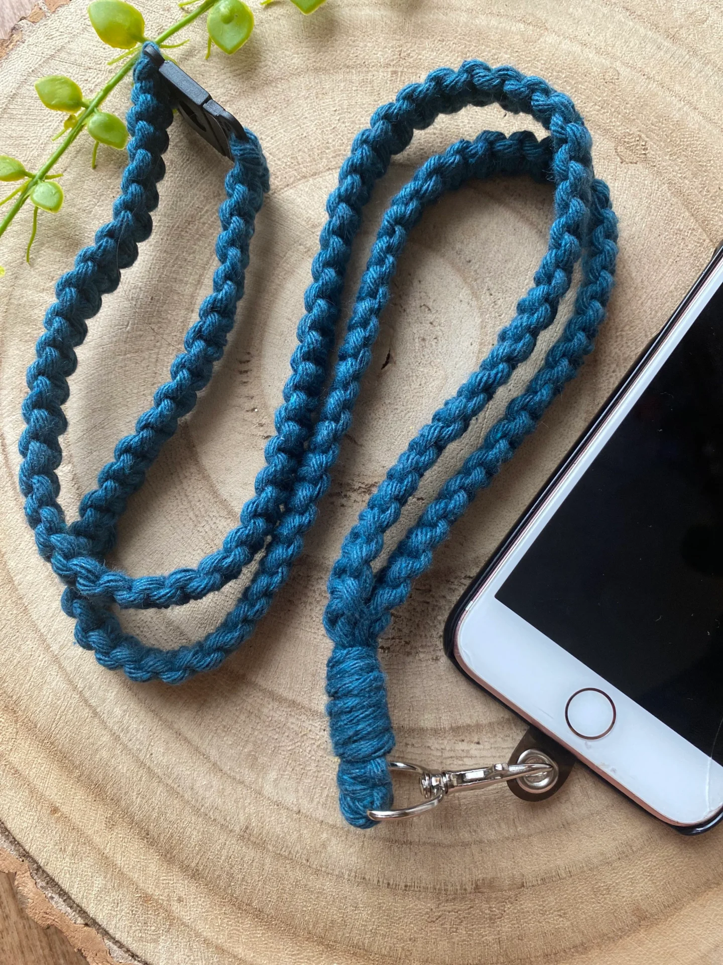 34' lanyard phone holder made with petrol blue recycled cotton.