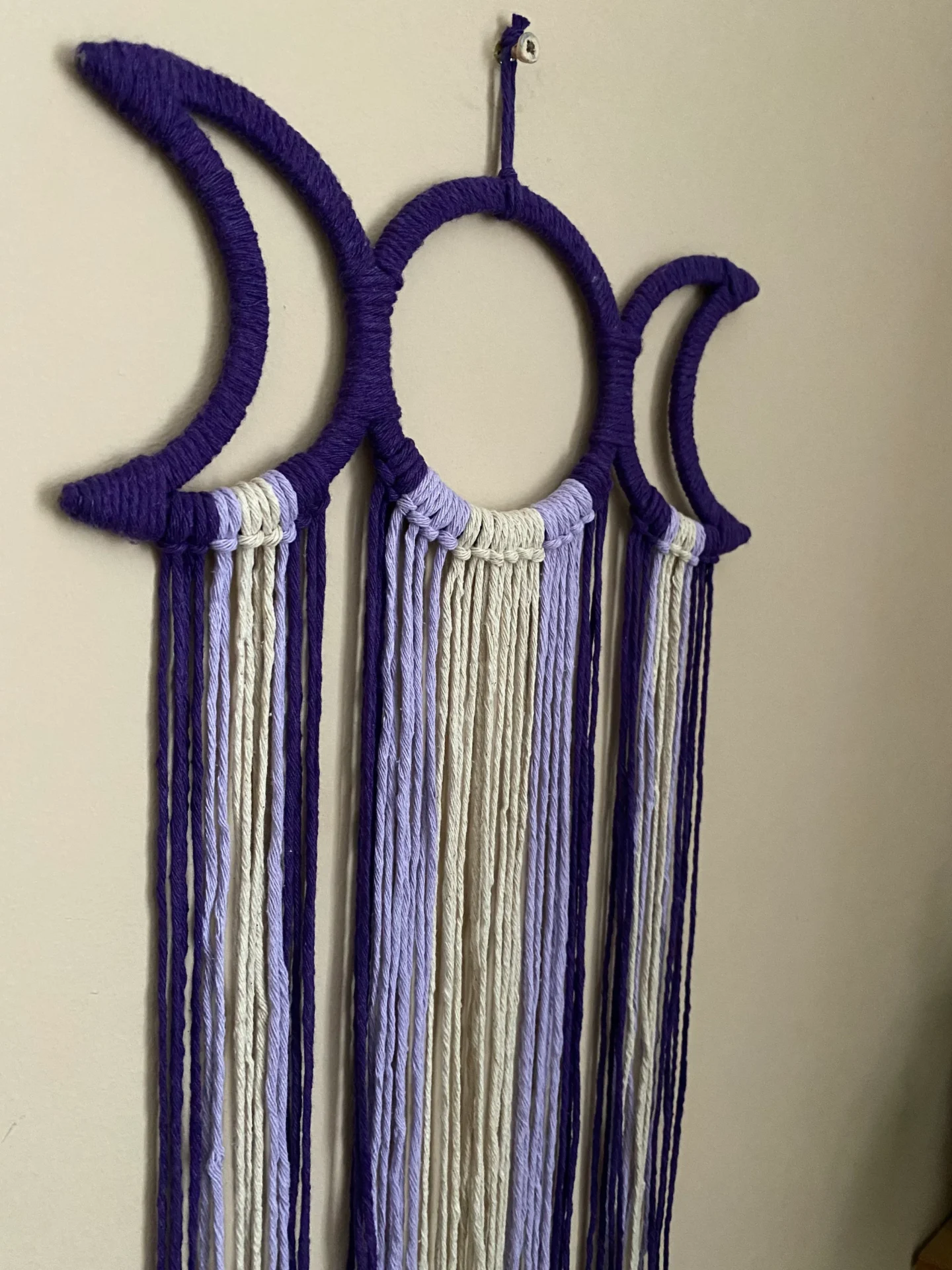 Macrame triple goddess moon wall hanging made with recycled cotton