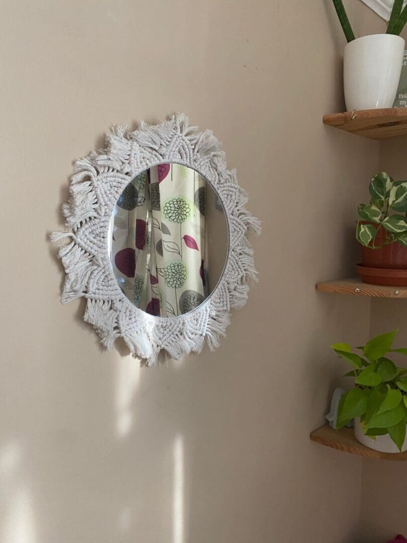 Macrame Mandala Wall Hanging Round Mirror made with recycled cotton