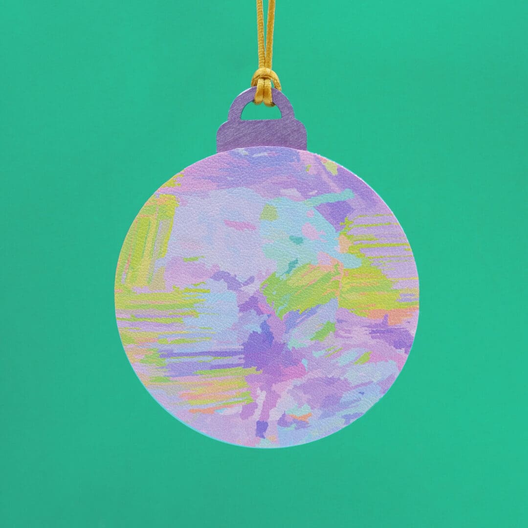 Delicate rainbow painterly pastel round flat Christmas decoration