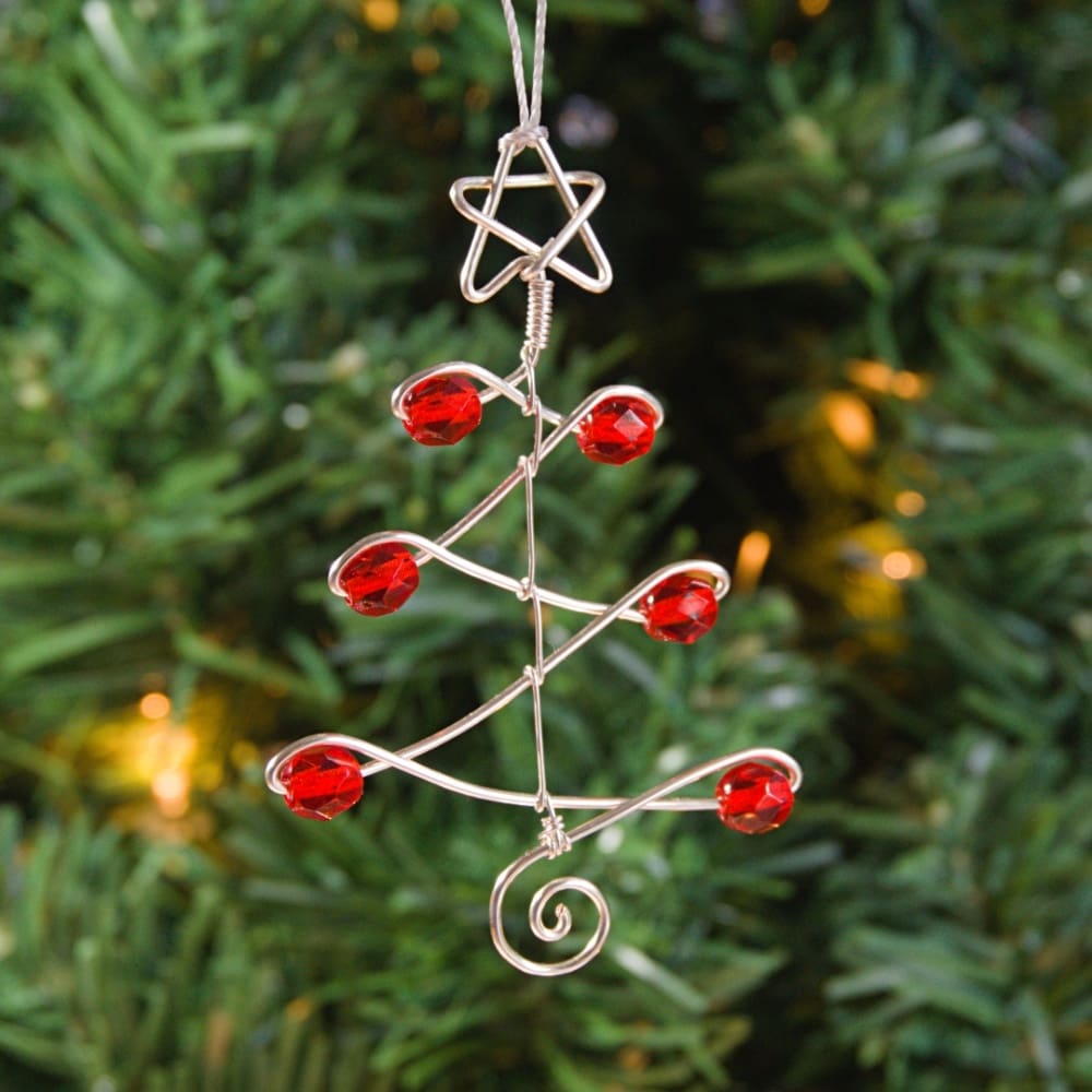 handmade silver wire and bead Christmas decorations