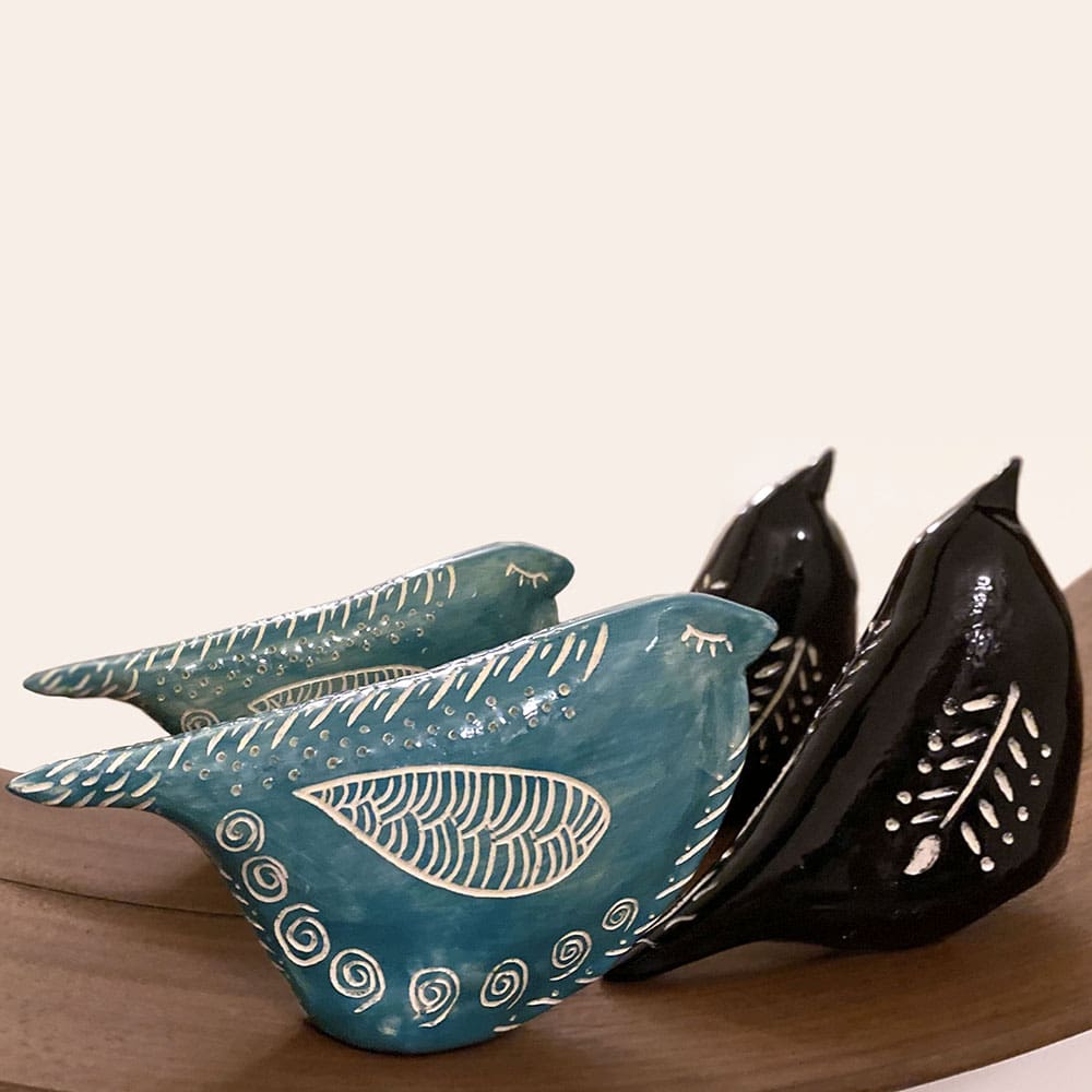 sgraffito ceramic birds