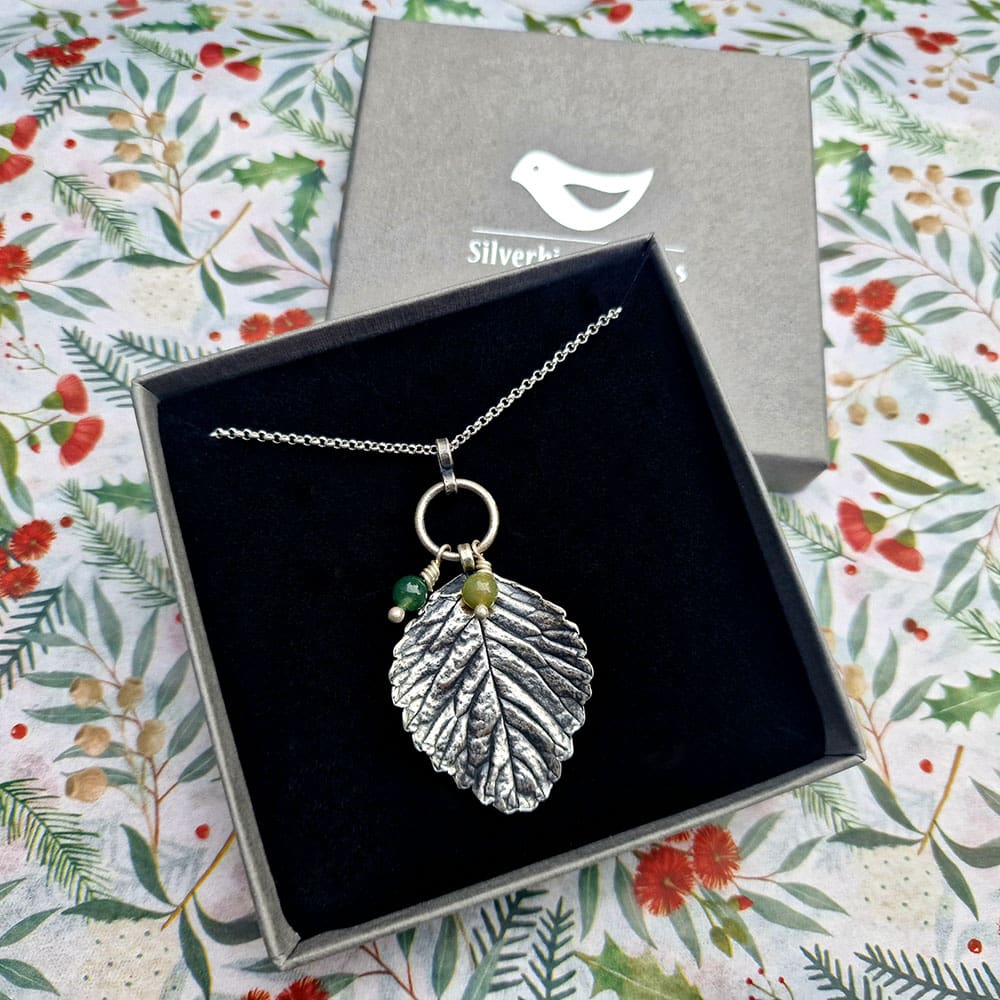 silver botanical leaf pendant necklace