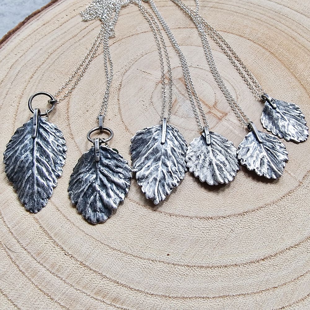 silver leaf pendants back view