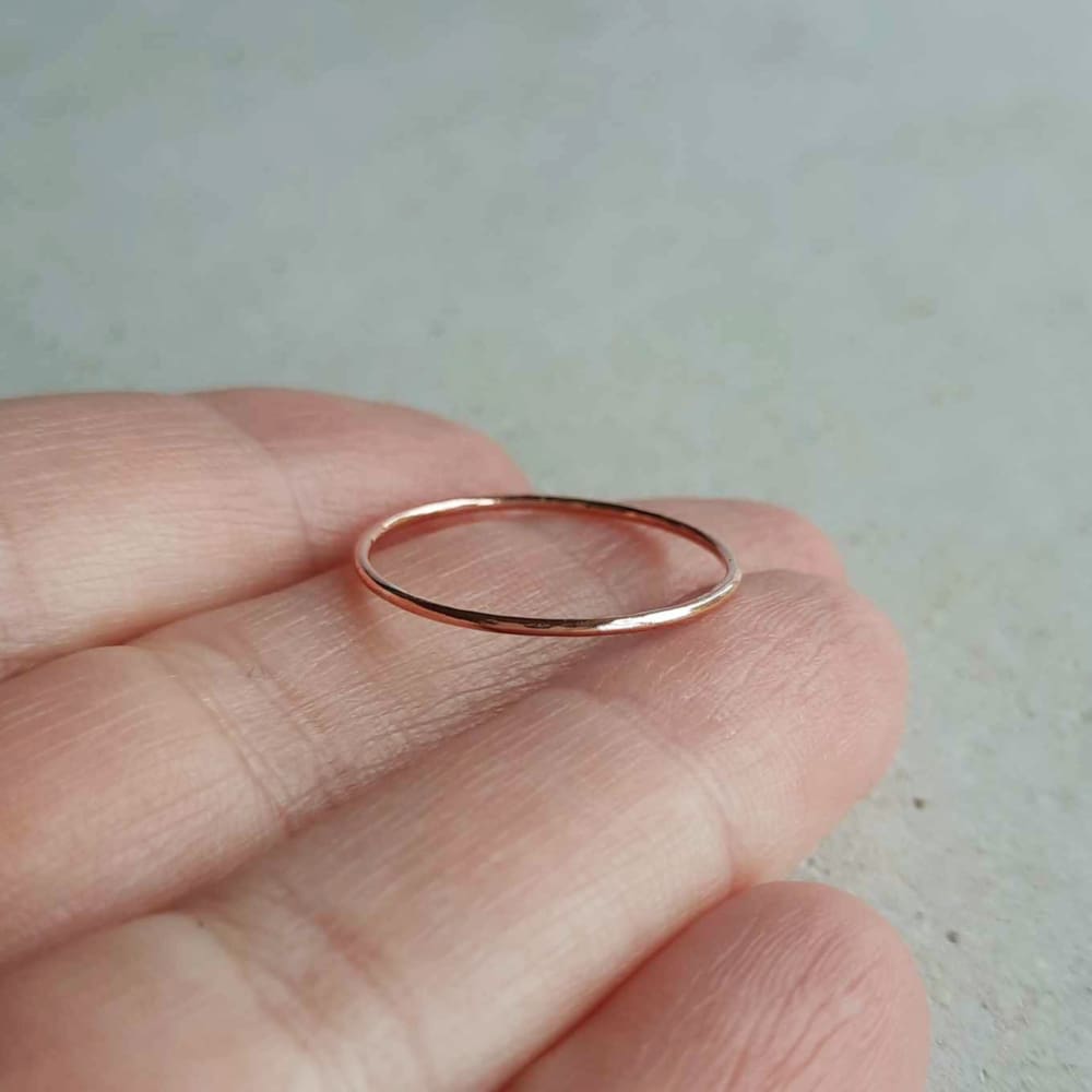 Slim band textured copper stacker ring, hand made by The Tiny Tree Frog Jewellery