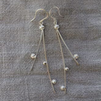 sterling silver drop earring with split wire detailed with press stud starbursts and granulation