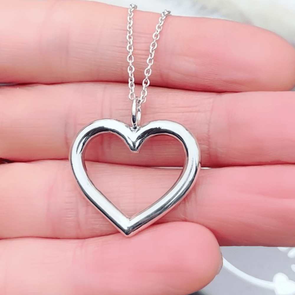 Chunky sterling silver open heart necklace